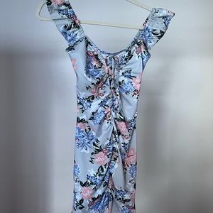 Floral dress lace up lunging neckline